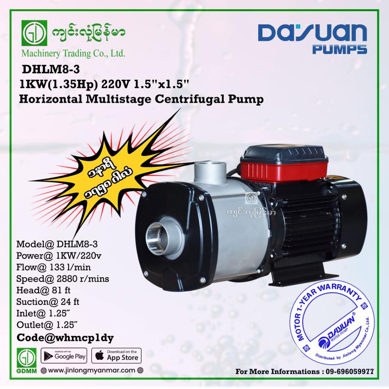 Horizontal Multistage Centrifugal Pump DAYUAN DHLM8-3 1kW 1.5"x1.5"