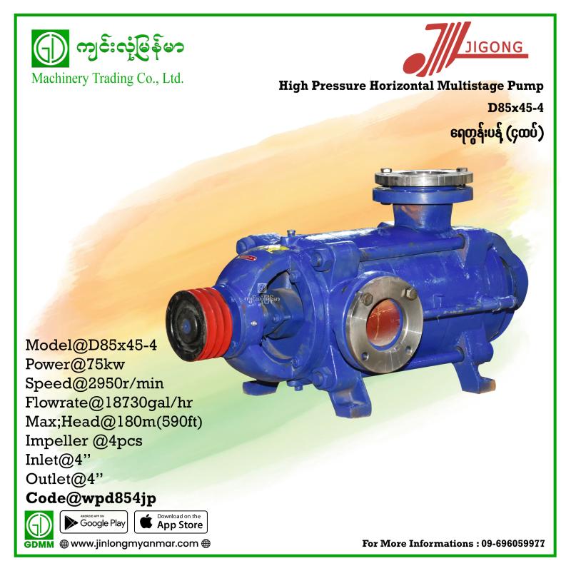 Multistage Pump JIGONG D85-45-4 180m (110mm) (75kw-Pulley)
