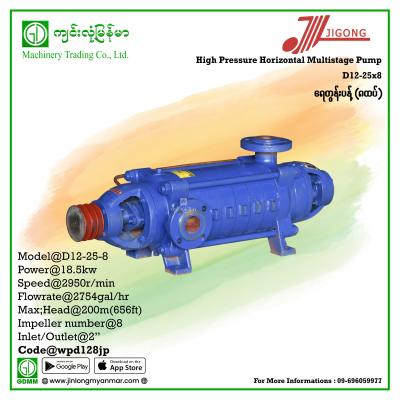 Multistage Pump JIGONG D12-25-8 200m 2"(18.5KW Pulley)