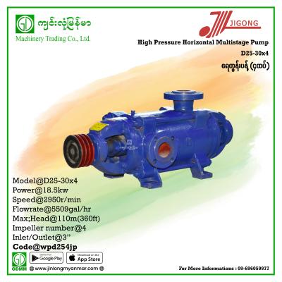 Multistage Pump JIGONG D25-30-4 110m 3"(18.5kw Pulley)