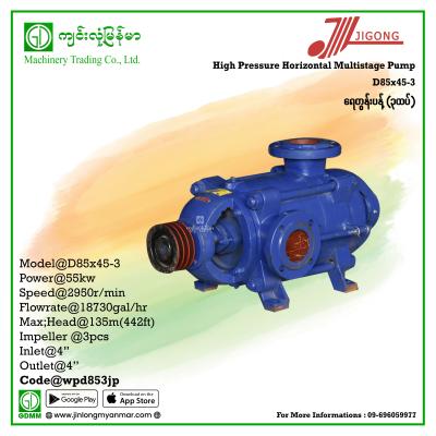 Multistage Pump JIGONG D85-45-3 135m (110mm)(55kw-Pulley)