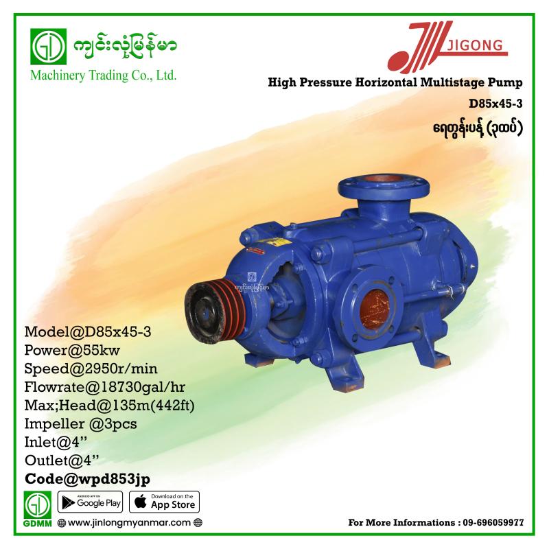 Multistage Pump JIGONG D85-45-3 135m (110mm)(55kw-Pulley)